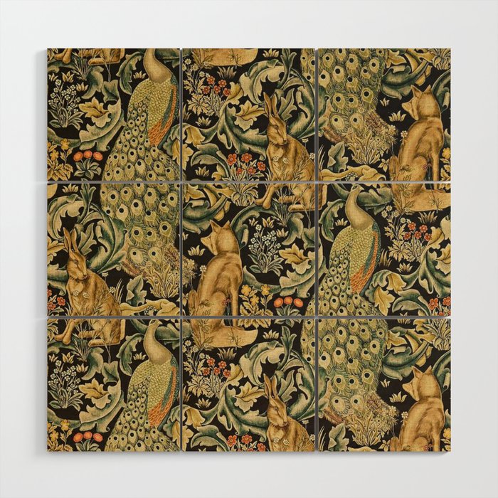 William Morris Teal Forest,peacock,birds Wood Wall Art Gallery Image 1