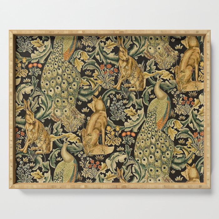 William Morris Teal Forest,peacock,birds Serving Tray Gallery Image 1