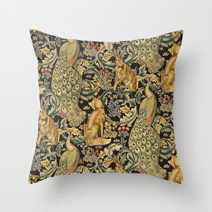 William Morris Teal Forest,peacock,birds Throw Pillow Gallery Image 6