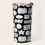 Funny black and white cartoon sticker quote pattern Travel Mug Gallery Image 2