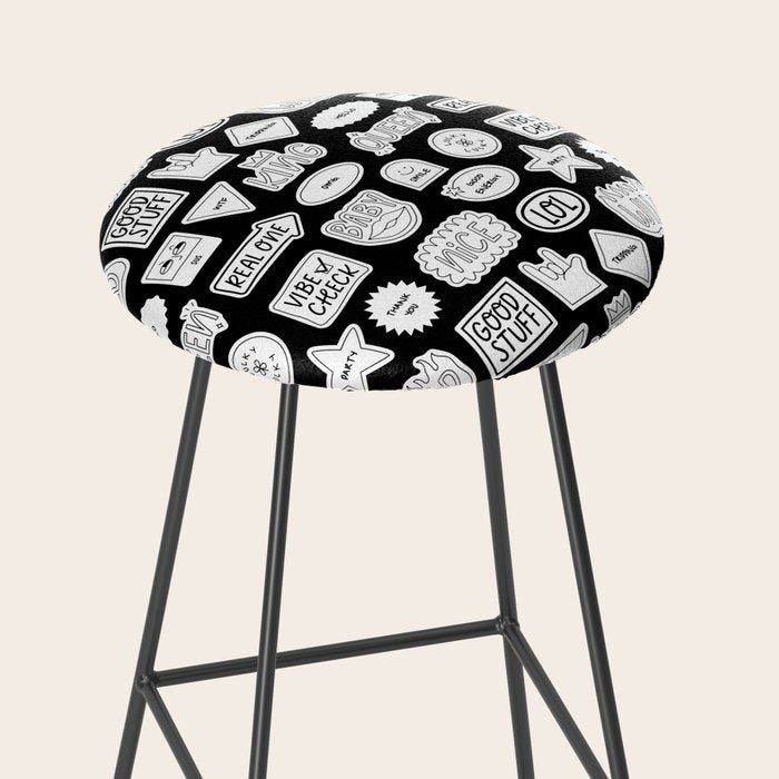 Funny black and white cartoon sticker quote pattern Stool Gallery Image 2