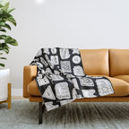 Funny black and white cartoon sticker quote pattern Throw Blanket Gallery Image 1