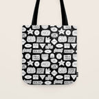 Funny black and white cartoon sticker quote pattern Tote Bag Gallery Image 1