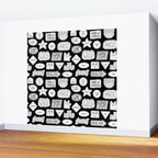 Funny black and white cartoon sticker quote pattern Wall Mural Gallery Image 2