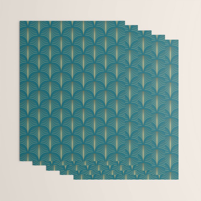 Art Deco Gold Fans on Turquoise Wrapping Paper Gallery Image 3