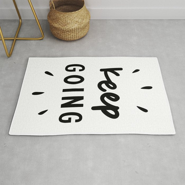Keep Going positive black and white typography inspirational motivational home wall bedroom decor Rug Gallery Image 1
