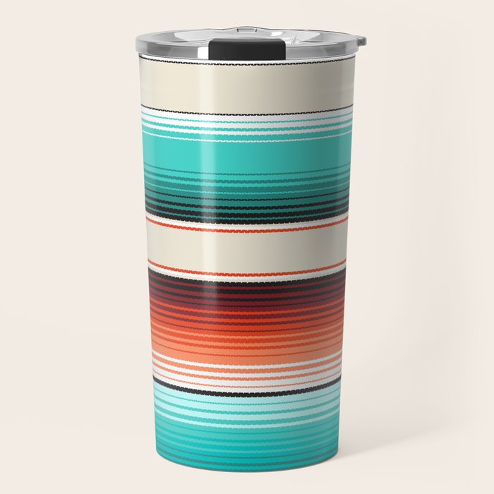Navajo White, Turquoise and Burnt Orange Southwest Serape Blanket Stripes Travel Mug Gallery Image 1