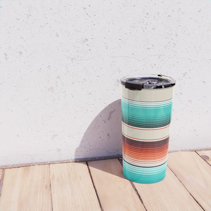 Navajo White, Turquoise and Burnt Orange Southwest Serape Blanket Stripes Travel Mug Gallery Image 4