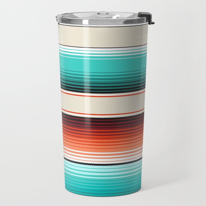 Navajo White, Turquoise and Burnt Orange Southwest Serape Blanket Stripes Travel Mug Gallery Image 2