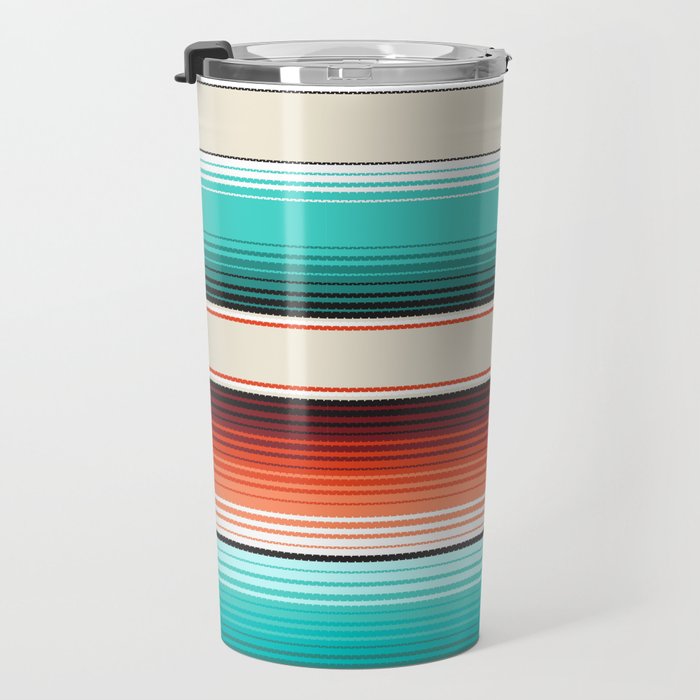 Navajo White, Turquoise and Burnt Orange Southwest Serape Blanket Stripes Travel Mug Gallery Image 3