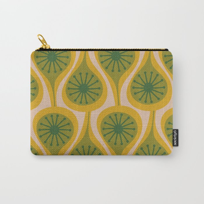 Mid Century Modern Atomic Drops Pattern Green Mustard Carry All Pouch Gallery Image 1