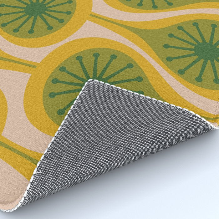 Mid Century Modern Atomic Drops Pattern Green Mustard Rug Gallery Image 4