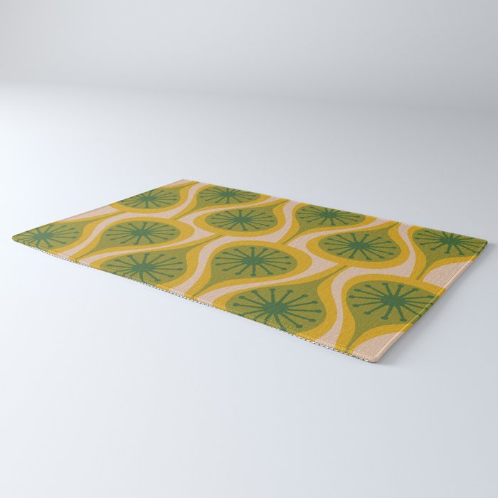 Mid Century Modern Atomic Drops Pattern Green Mustard Rug Gallery Image 3