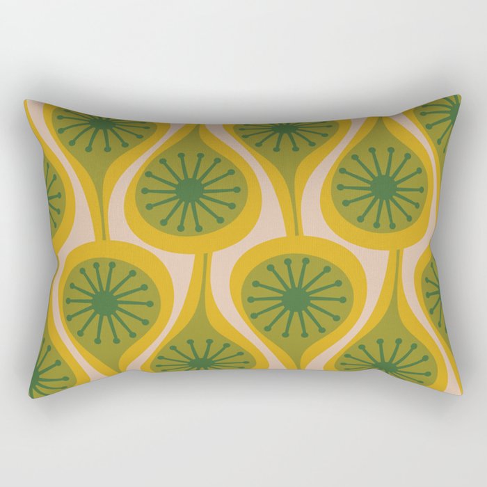 Mid Century Modern Atomic Drops Pattern Green Mustard Rectangular Pillow Gallery Image 1