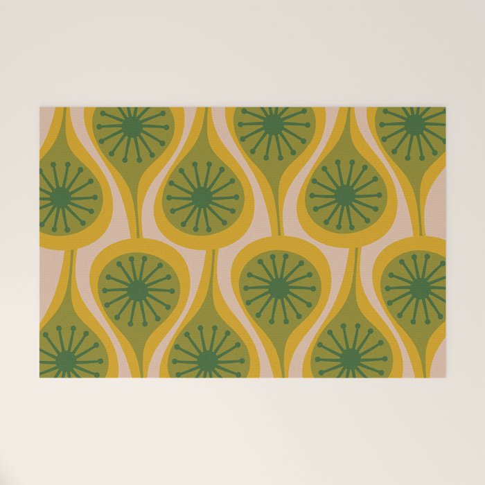Mid Century Modern Atomic Drops Pattern Green Mustard Welcome Mat Gallery Image 1