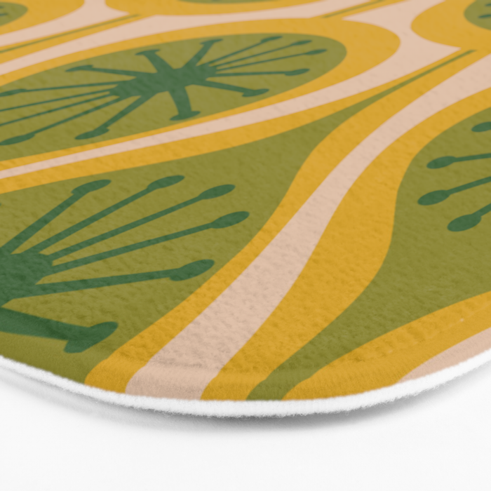Mid Century Modern Atomic Drops Pattern Green Mustard Bath Mat Gallery Image 3