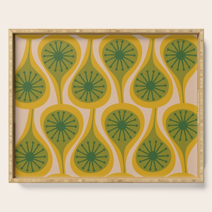 Mid Century Modern Atomic Drops Pattern Green Mustard Serving Tray Gallery Image 1