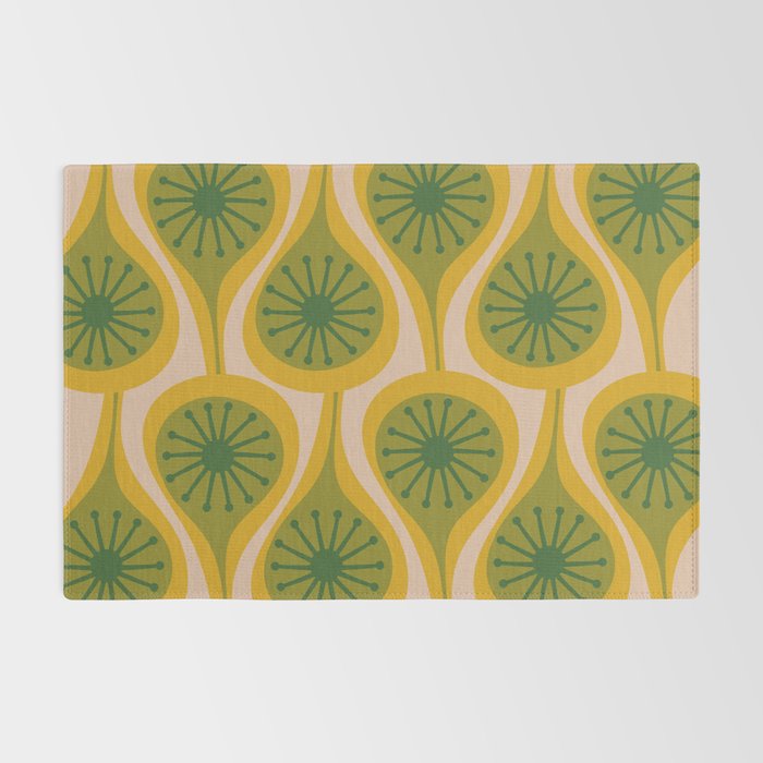 Mid Century Modern Atomic Drops Pattern Green Mustard Rug Gallery Image 2