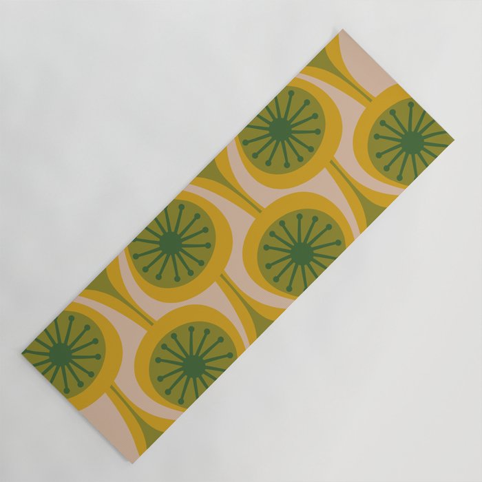 Mid Century Modern Atomic Drops Pattern Green Mustard Yoga Mat Gallery Image 1