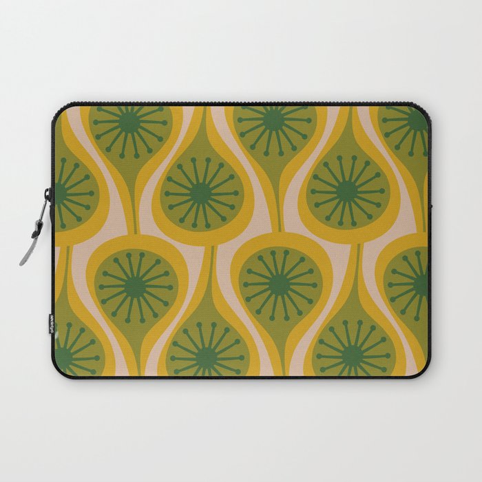 Mid Century Modern Atomic Drops Pattern Green Mustard Laptop Sleeve Gallery Image 1