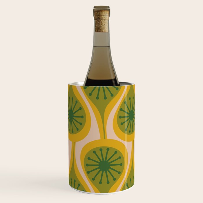 Mid Century Modern Atomic Drops Pattern Green Mustard Wine Chiller Gallery Image 2