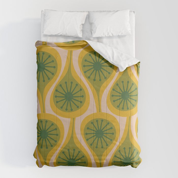 Mid Century Modern Atomic Drops Pattern Green Mustard Comforter Gallery Image 6
