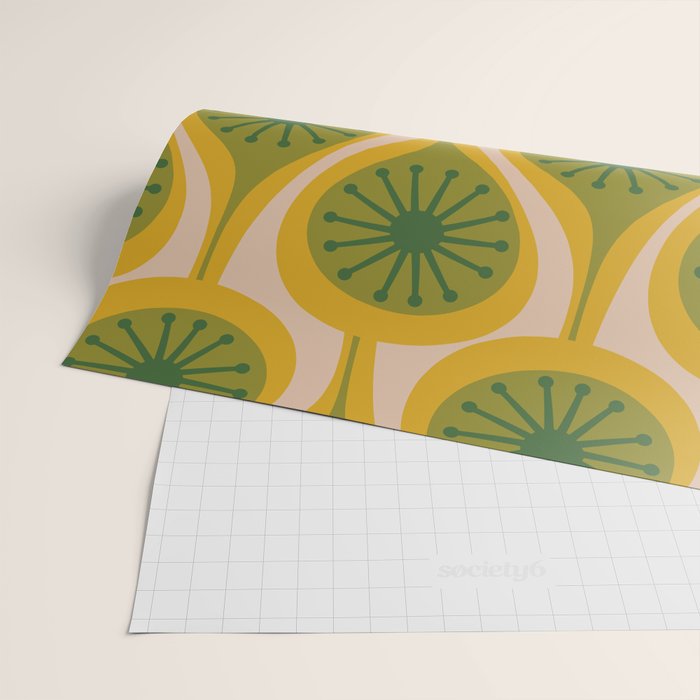 Mid Century Modern Atomic Drops Pattern Green Mustard Wrapping Paper Gallery Image 2