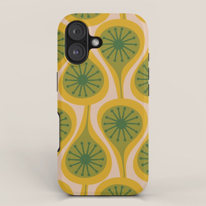 Mid Century Modern Atomic Drops Pattern Green Mustard iPhone Case Gallery Image 1