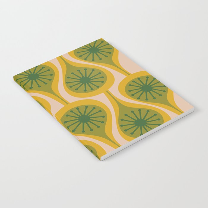 Mid Century Modern Atomic Drops Pattern Green Mustard Notebook Gallery Image 2