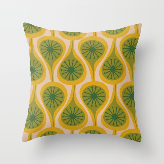 Mid Century Modern Atomic Drops Pattern Green Mustard Throw Pillow Gallery Image 6