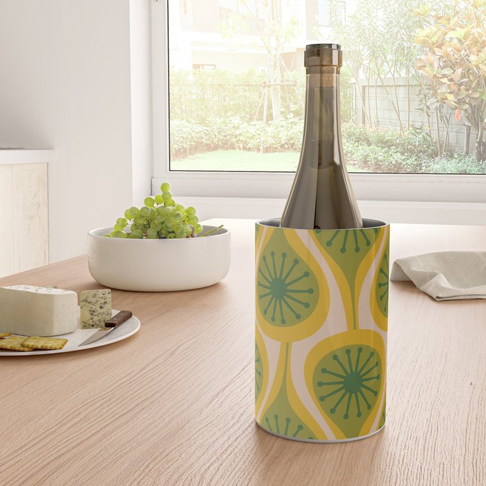 Mid Century Modern Atomic Drops Pattern Green Mustard Wine Chiller Gallery Image 4