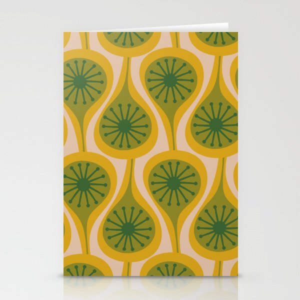 Mid Century Modern Atomic Drops Pattern Green Mustard Stationery Card Gallery Image 2