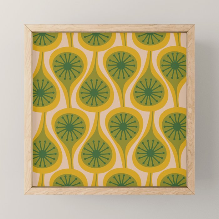 Mid Century Modern Atomic Drops Pattern Green Mustard Mini Art Print Gallery Image 1