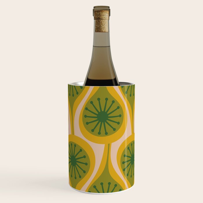 Mid Century Modern Atomic Drops Pattern Green Mustard Wine Chiller Gallery Image 3