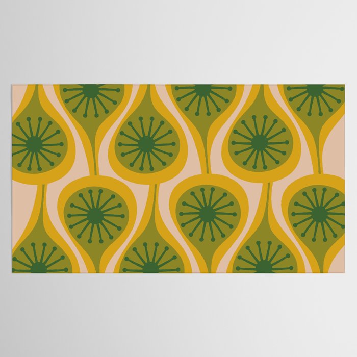 Mid Century Modern Atomic Drops Pattern Green Mustard Tablecloth Gallery Image 2