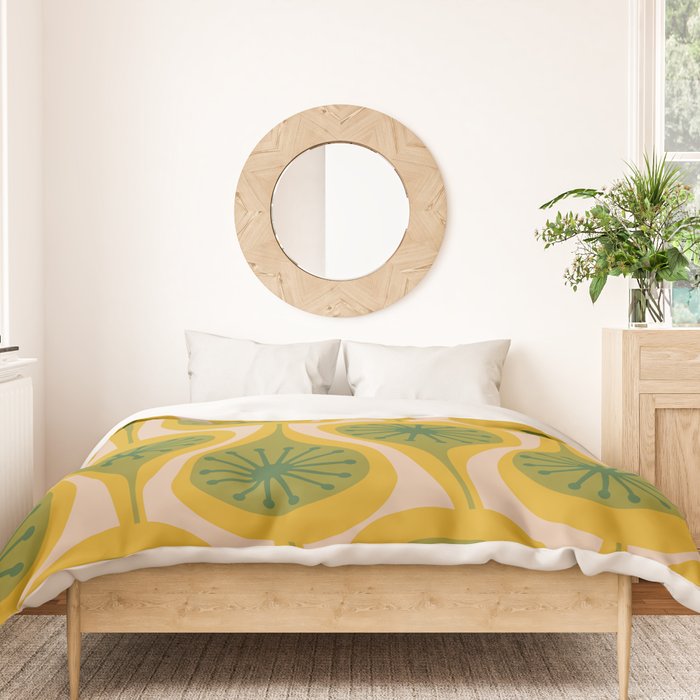 Mid Century Modern Atomic Drops Pattern Green Mustard Duvet Cover Gallery Image 3