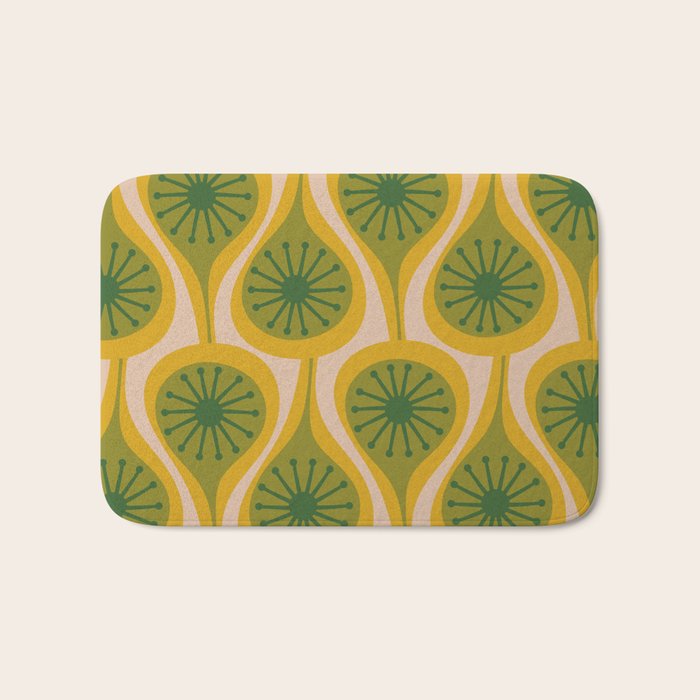 Mid Century Modern Atomic Drops Pattern Green Mustard Bath Mat Gallery Image 1
