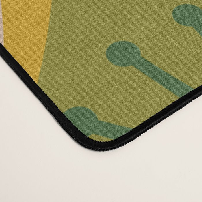 Mid Century Modern Atomic Drops Pattern Green Mustard Desk Mat Gallery Image 4