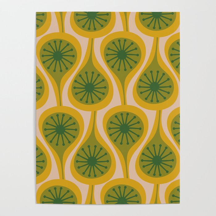 Mid Century Modern Atomic Drops Pattern Green Mustard Poster Gallery Image 4