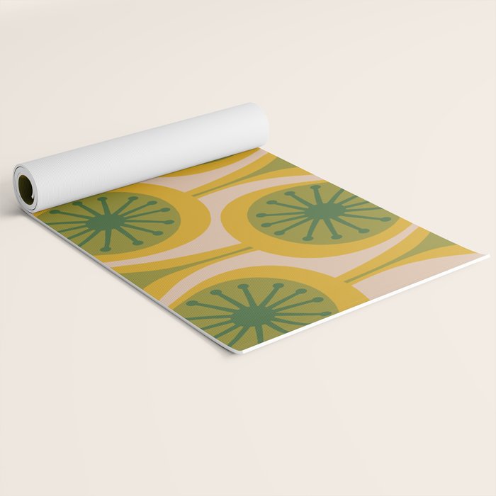 Mid Century Modern Atomic Drops Pattern Green Mustard Yoga Mat Gallery Image 2