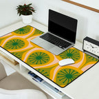 Mid Century Modern Atomic Drops Pattern Green Mustard Desk Mat Gallery Image 2