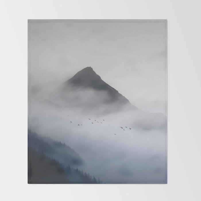 Still Summit - Birds Over Foggy Ridge Throw Blanket Gallery Image 2