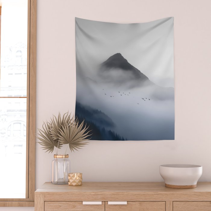 Still Summit - Birds Over Foggy Ridge Wall Tapestry Gallery Image 2