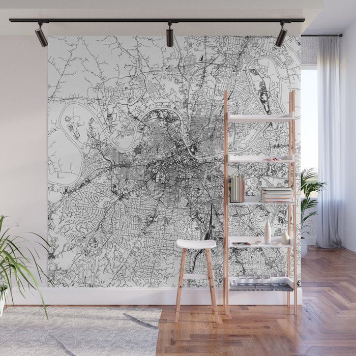 Nashville White Map Wall Mural Gallery Image 1