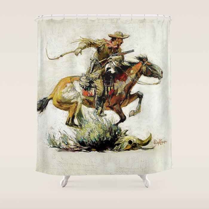 âWinchester Horse and Riderâ by Philip R Goodwin Shower Curtain Gallery Image 1
