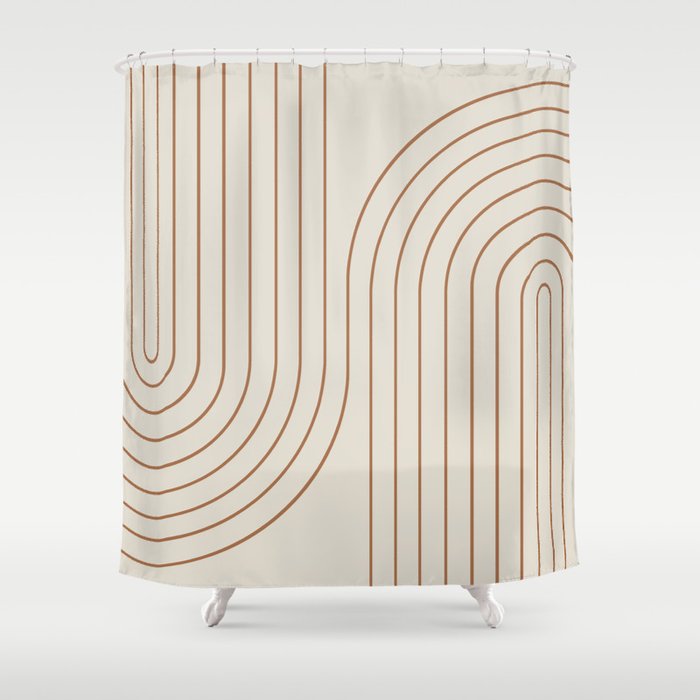Minimal Line Curvature VI Earthy Natural Mid Century Modern Arch Abstract Shower Curtain Gallery Image 1