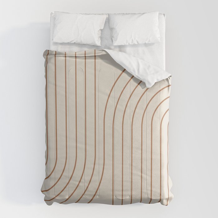 Minimal Line Curvature VI Earthy Natural Mid Century Modern Arch Abstract Comforter Gallery Image 6