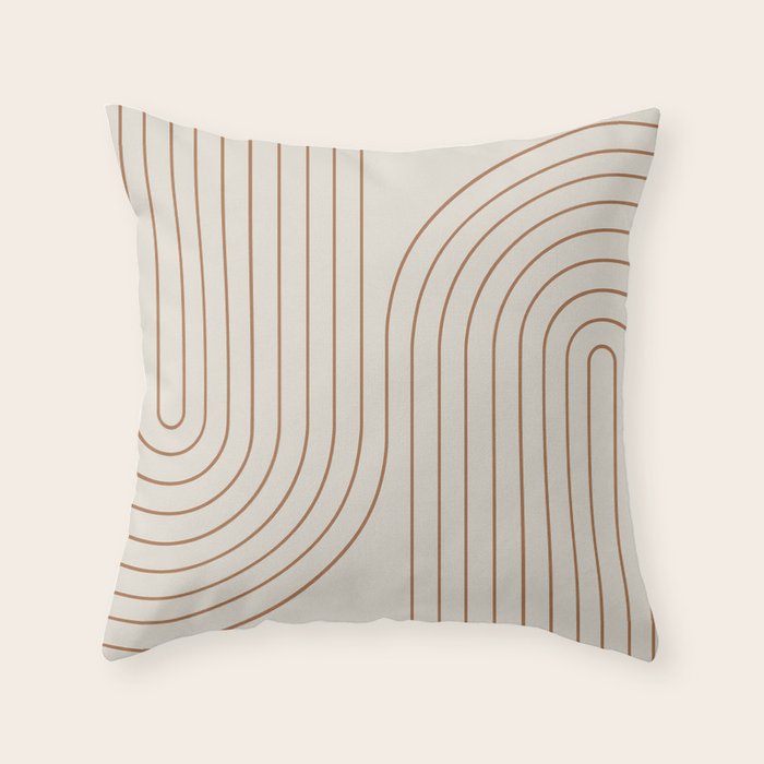 Minimal Line Curvature VI Earthy Natural Mid Century Modern Arch Abstract Throw Pillow Gallery Image 1
