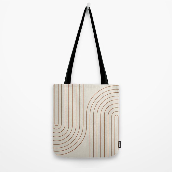 Minimal Line Curvature VI Earthy Natural Mid Century Modern Arch Abstract Tote Bag Gallery Image 2