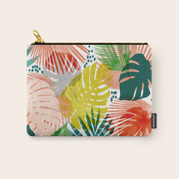 Tropical Garden, Botanical Colorful Jungle Watercolor Painting, Monstera Palm Nature Blush Bohemian Carry All Pouch Gallery Image 1